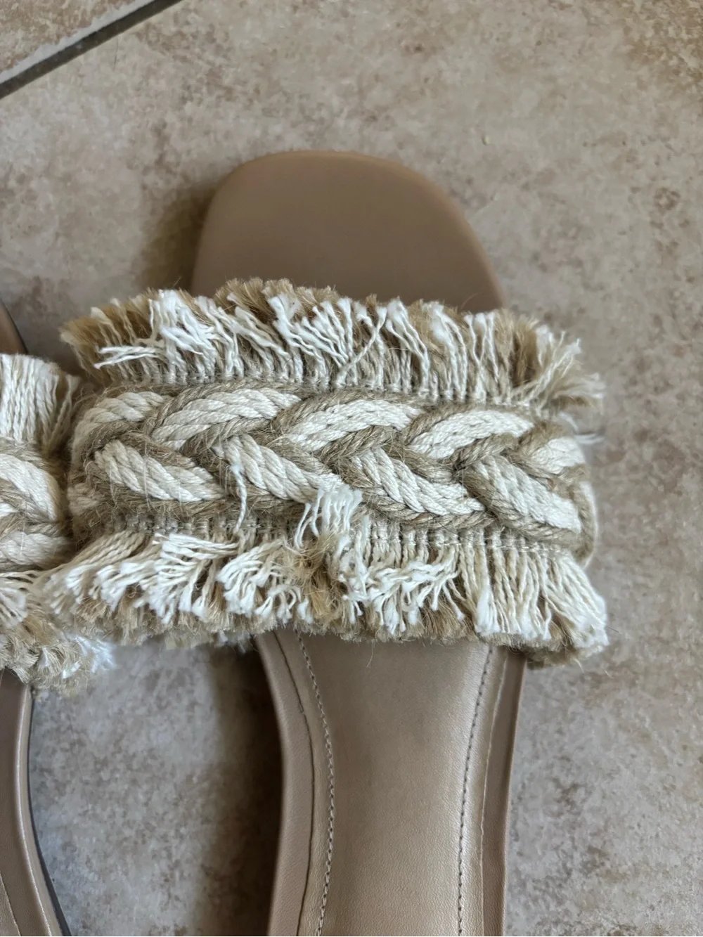 SCHUTZ Beige Braided Fringe Sandals